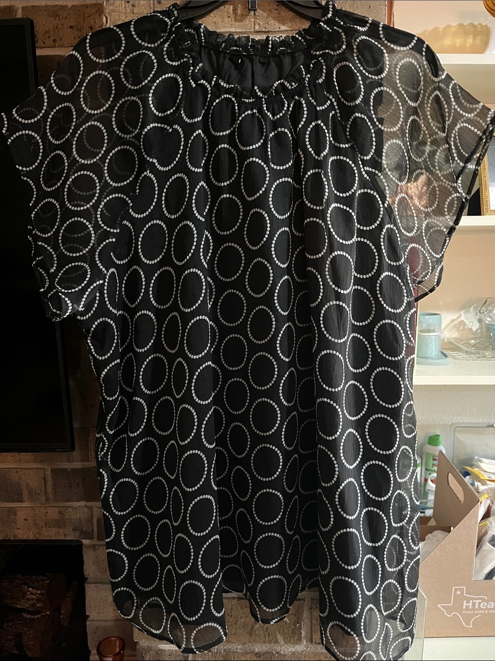 BloomChic Black Blouse with White Circle Print